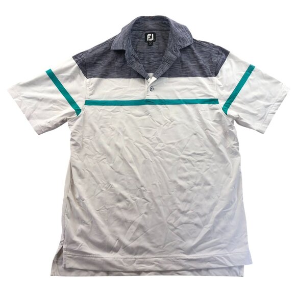 FootJoy Mens Polo Shirt Medium Colorblock White Colorblock Short Sleeve Casual - Picture 1 of 13